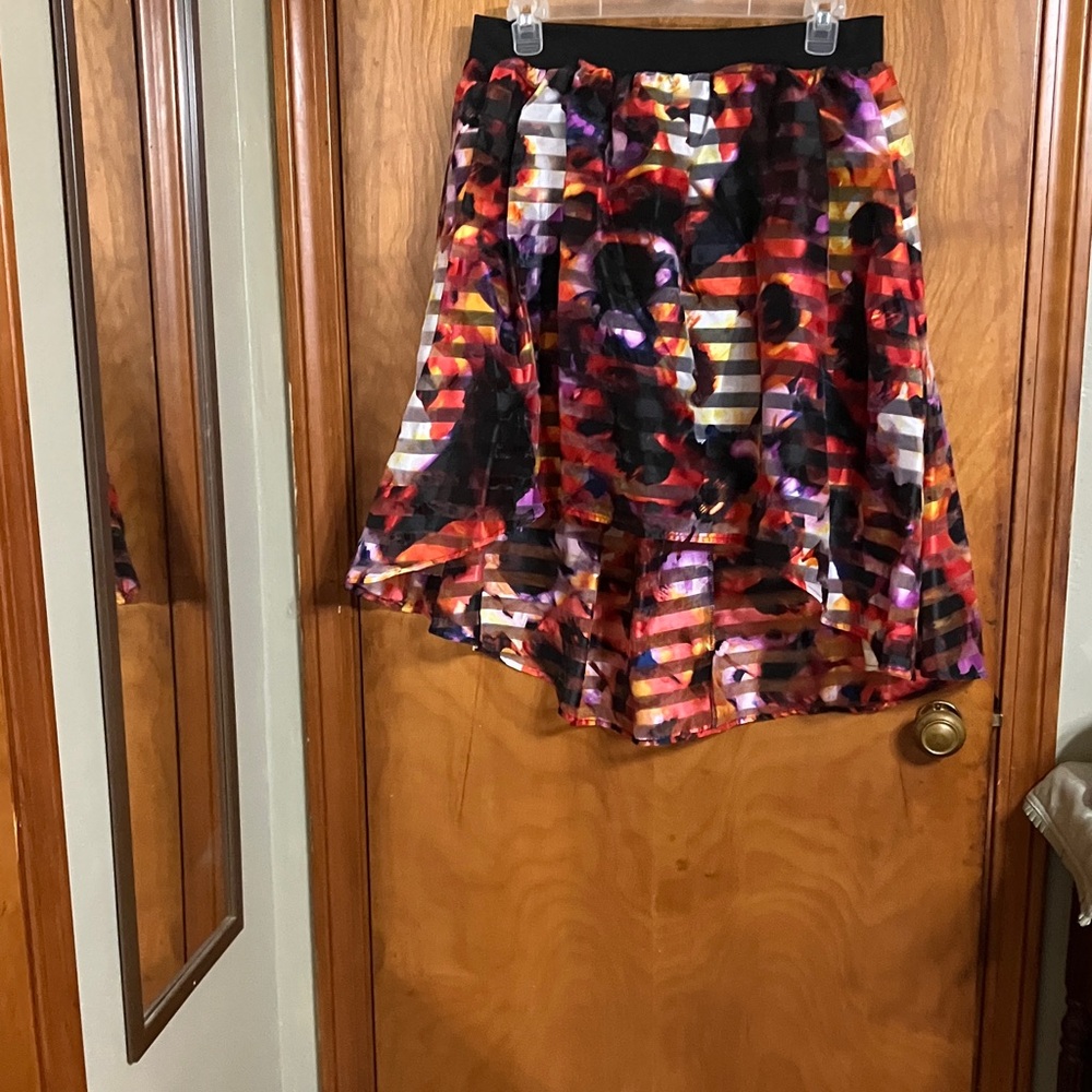 Colorful High-Low Women's Skirt floral and striped pattern